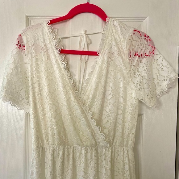 Cream Lace Wedding Dress sz L - Picture 2 of 4